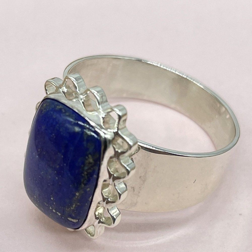 Jay King Sterling Silver Lapis Ring Cushion Cut Lattice Design Size 9.5 Signed - Picture 8 of 10